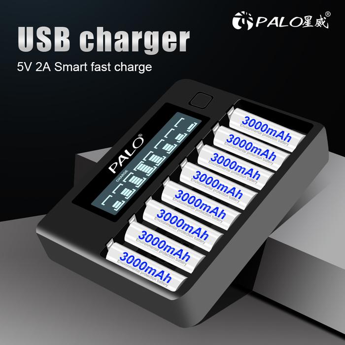 PALO AA AAA Battery Charger 8 Slots LCD Display Intelligent Fast