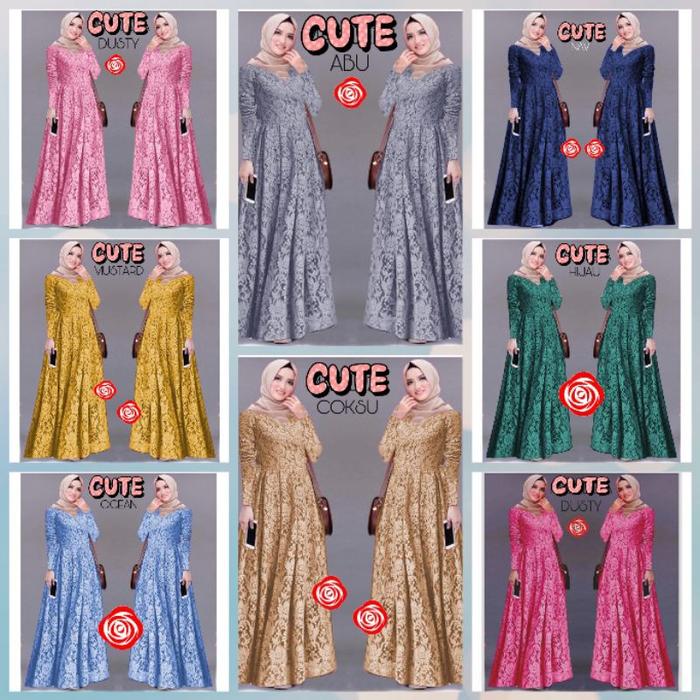 Baju Dress Gamis Pesta Kondangan Full Brukat Brokat Wanita Muslim S M L Xl Jumbo Lelita Warna Ungu L