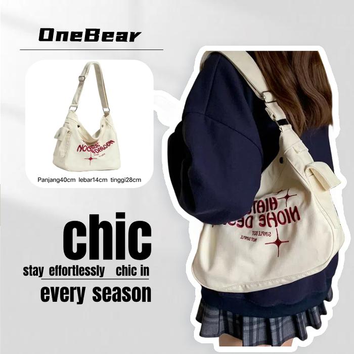 Onebear ready import tas slempang fashion tas wanita selempang bahan kanvas tas wanita selempang leb