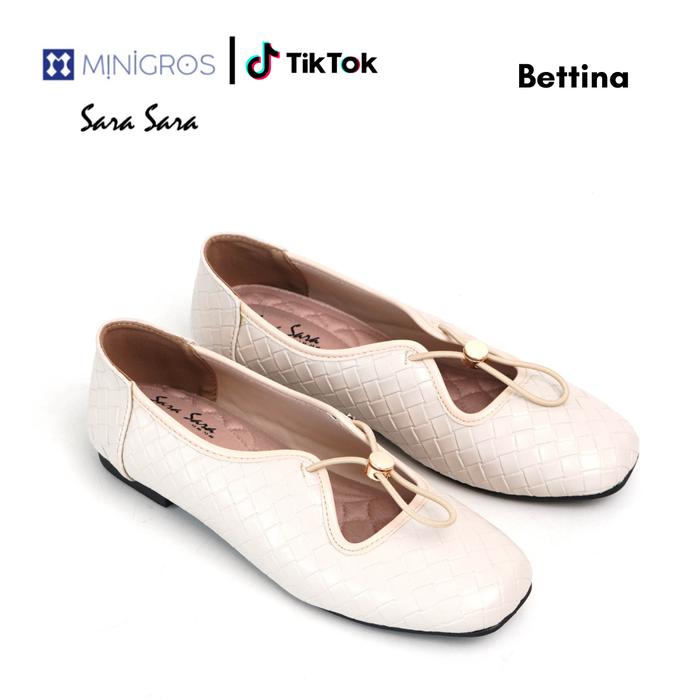 SaraSara BETTINA Flat Shoes Wanita Kasual Sepatu Slip On Cewek Motif Anyaman Kekinian Synthetic Leat