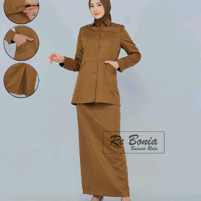 REBONIA seragam kerja wanita kheki tua/ pakaian kerja wanita kheki tua rok span Blazer /seragam dina