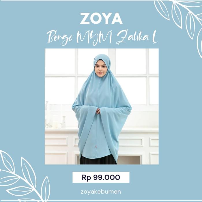 Zoya Bergo MYM Zalika L Hijab Instan Bergo Syari Zoya Bahan Poly Textured Panjang Depan 110cm Belaka