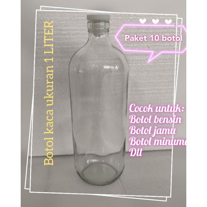 PAKET 10 pcs BOTOL KACA 1000ml/BOTOL JAMU/BOTOL BENSIN ECERAN