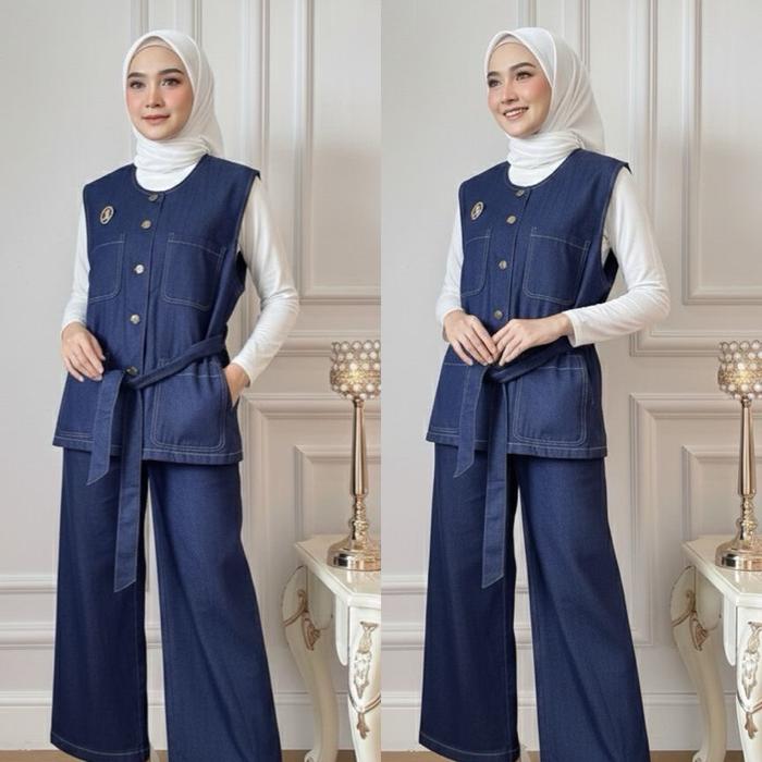 Zara by Keyzaa, set vest wanita bahan denim tanpa iner