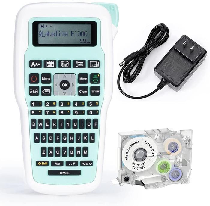 Printer Label Genggam Portabel E1000 dengan Adaptor AC Label Keyboard