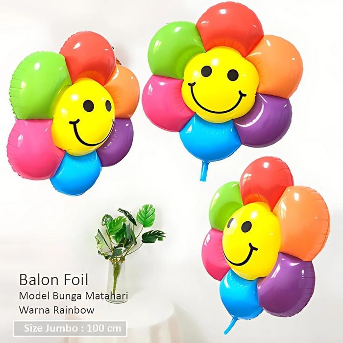 Balon Foil Bunga Matahari Smile Jumbo Balon Daisy Untuk Dekorasi Pesta
