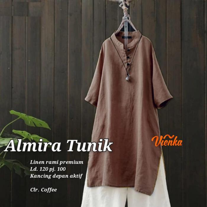 Long Tunik Wanita Polos|Dress Wanita Tunik Putih Linen Ld 120|Almira
