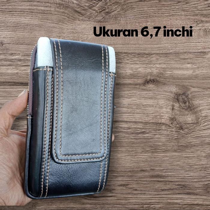 Tempat Hp Kulit Dobel Berdiri 6,7 inchi