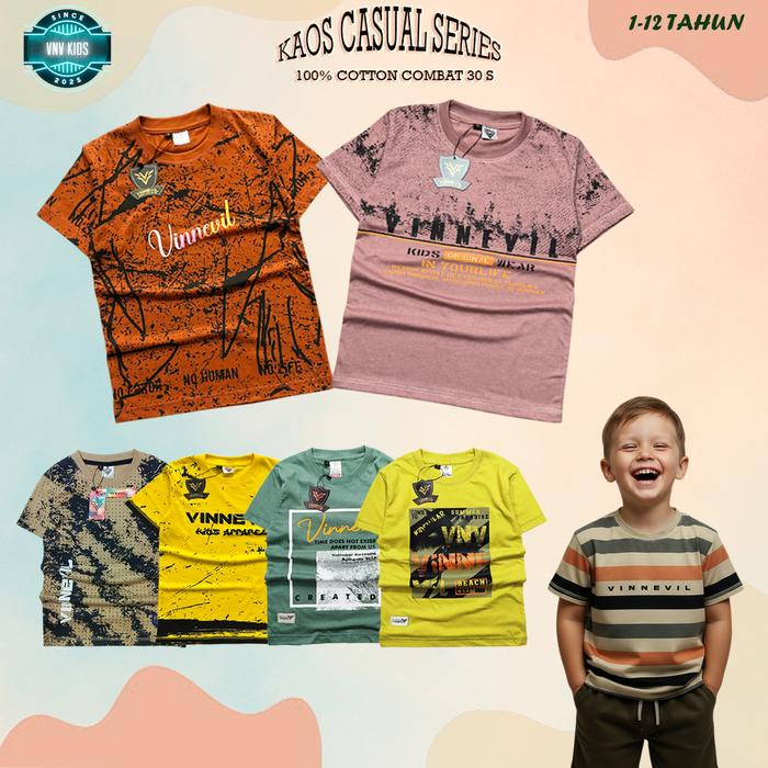 VNV KIDS - KAOS ANAK PREMIUM CASUAL DENGAN SABLON PLASTISOL BAHAN KATUN COMBAT 30S KUALITAS PREMIUM 