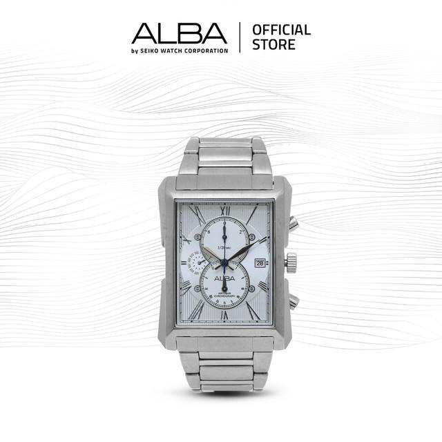Alba Jam Tangan Pria Kotak Fashion Chronograph AF8L39 / AF8L39X1 Quartz White Dial Stainless Steel S