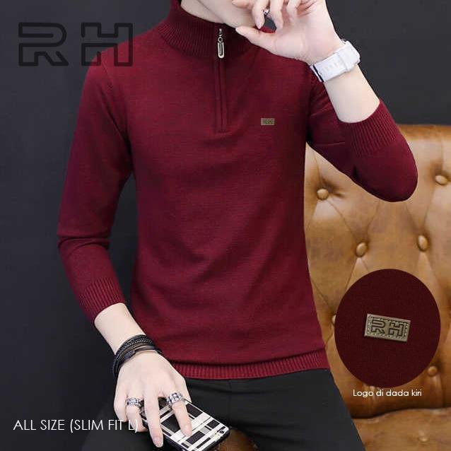 RHcollections - Baju rajut kerah tinggi zipper MARUN sweater turtle neck resleting kerah tinggi ORIG