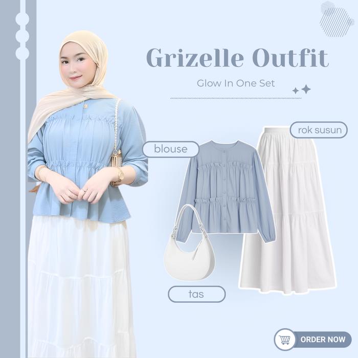 Setelan OOTD Kekinian | Blouse + Rok Susun + Shoulder Bag | Setelan OOTD Korean Style | Grizelle Out