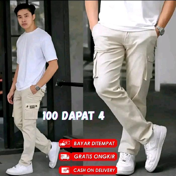 [MURAH HEMAT 100 RIBUAN DAPAT 3 PCS ] Celana Cargo Kargo Panjang Pria Cowok Dewasa Katun Twill Distr
