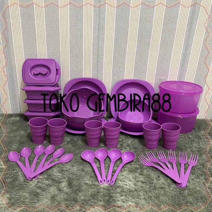 Kombo 36pcs Set Peralatan makan / Piring / Mangkok / Gelas / Prasmanan Mini / Box sayur bulat 2200m