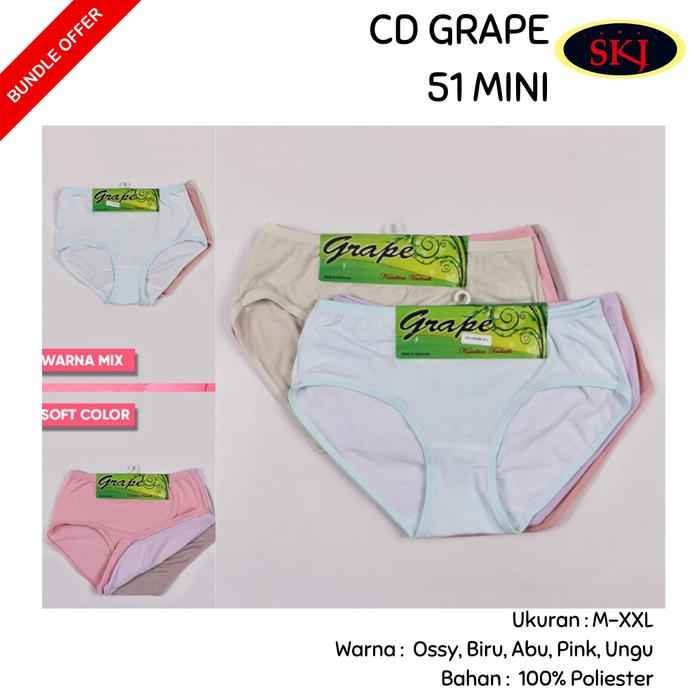 ISI 3 / Celana Dalam GRAPE 51 MINI Halus / CD Wanita Aneka Warna M-XXL