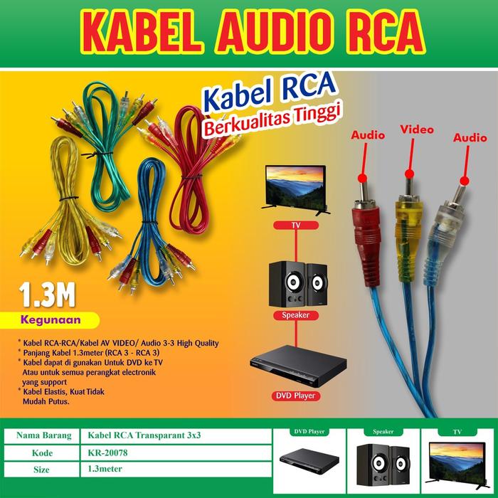 COD Kabel Rca to Jack 2-1 2x1 / 3-3 3x3 1.5m Kabel Audio 1.5 m High Quality Free Ongkir