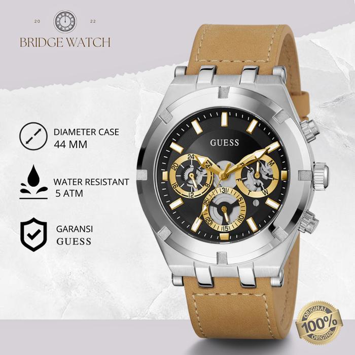 Jam Tangan Pria Guess Continental Analog Chronograph Kulit Casual Original GW0262G1