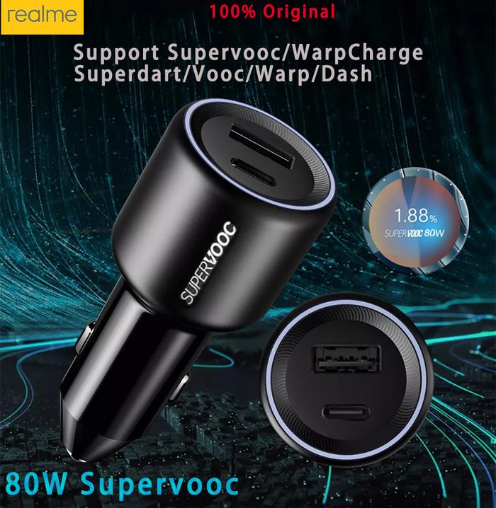 Realme Original Supervooc Car Charger 80w Superdart Fast Charge 65w