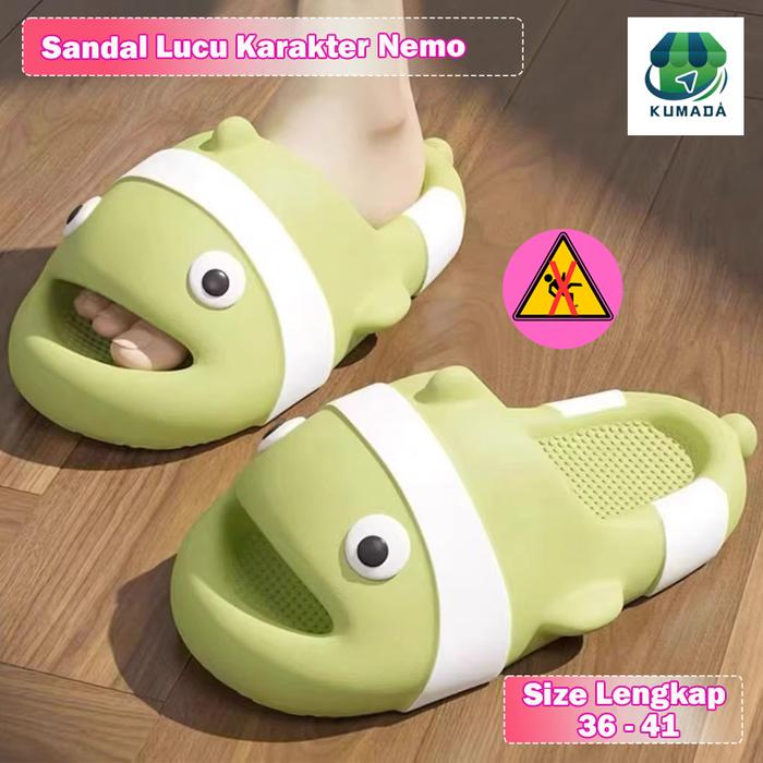 KUMADA Sandal Wanita Bentuk Ikan Nemo Lucu Baru Dalam Ruangan Rumah Antiselip Sandal Pasangan Motif