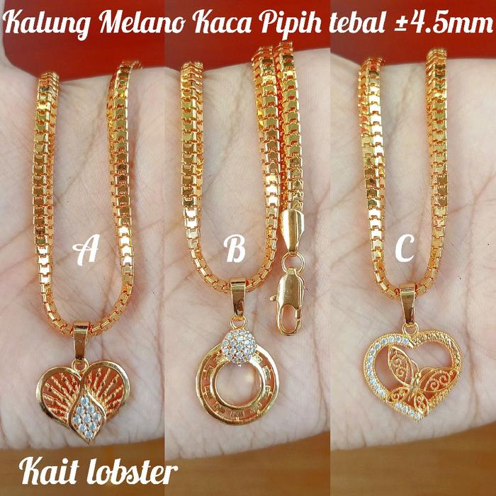 kalung melano kaca pipih jumbo tebal  besar±4.5mm kait centolan lobster aksesoris wanita kekinian Pe