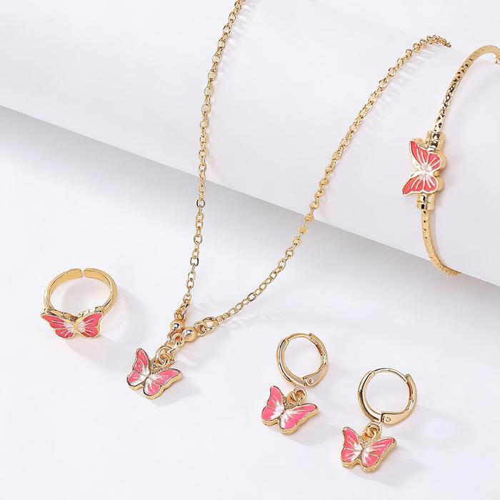 Set Perhiasan Anak Permata Titanium Emas Gold(Kalung+Anting+Gelang+Cincin)Anti Karat Jewelry Acc Fas