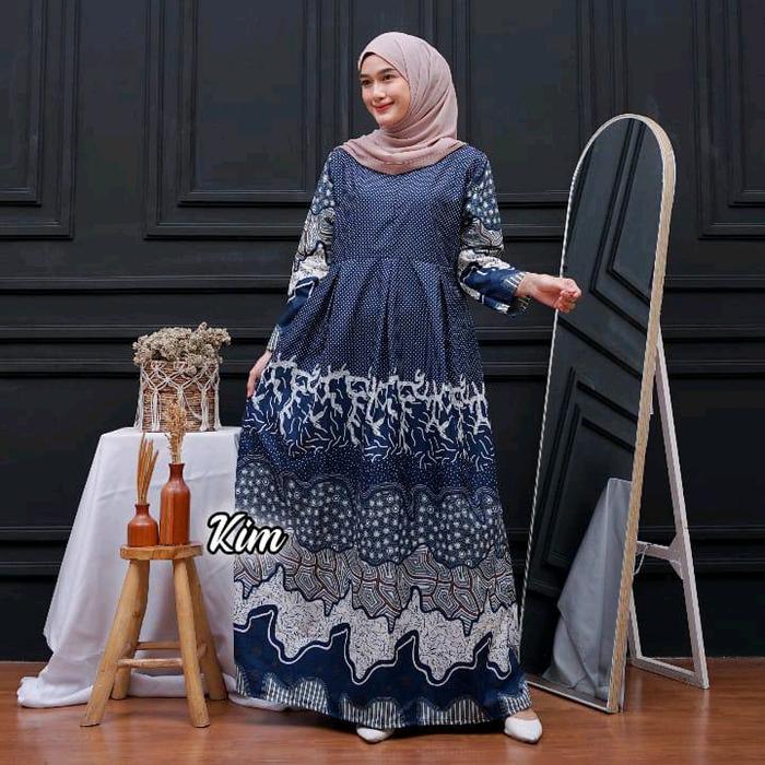 Gamis Busui Batik Motif Terbaru Wanita Dewasa Sleting Depan Katun Ikuran Standar Jumbo Poliester Bun
