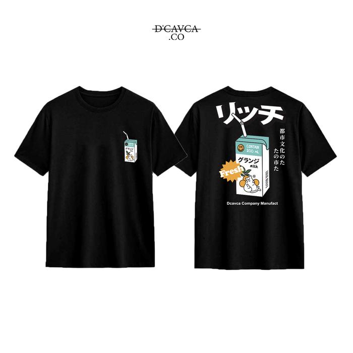 Dcavca Kaos T-Shirt Pria FRESH MILK Black Tees