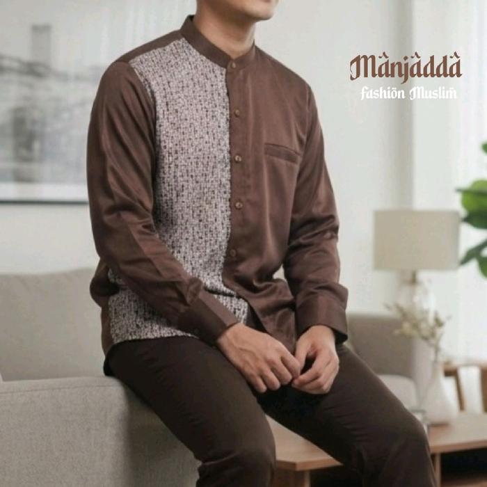 Kemeja Koko Kurta Motif Sublime Bahan Toyobo Fodu Mahogany Lengan Panjang Original Ness