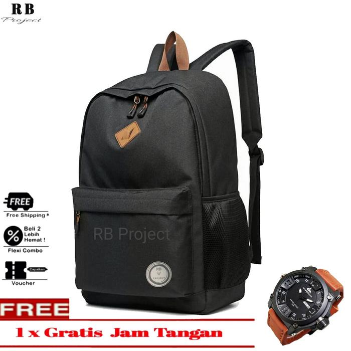 Tas Ransel Laptop Pria Wanita Tas Ransel Sekolah Distro RB Original GRATIS Jam Tangan QuikSilver 01