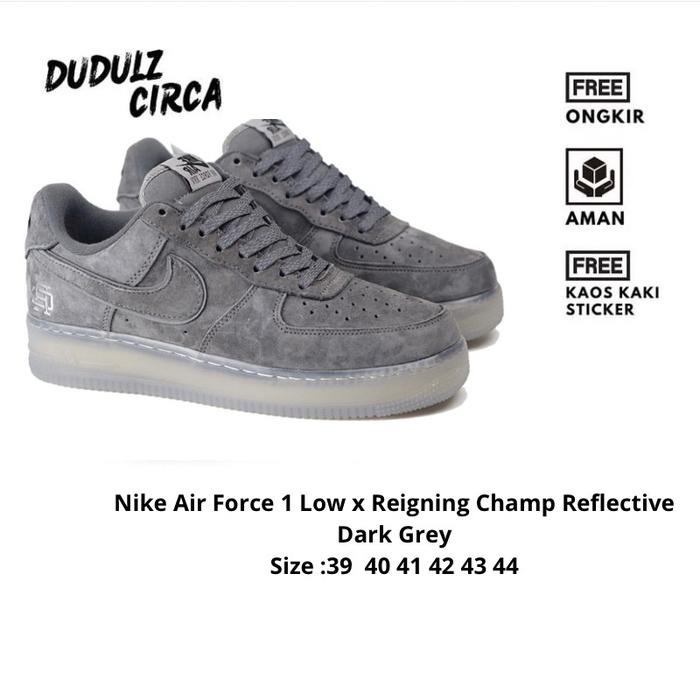 Nike Air Force 1 Low x Reigning Champ Reflective Dark Grey Casual Shoes Black Pria