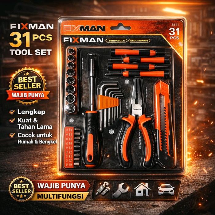Set Hand Tools FIXMAN 7 Pcs DT7 Untuk Rumah Tangga isi 31 pcs