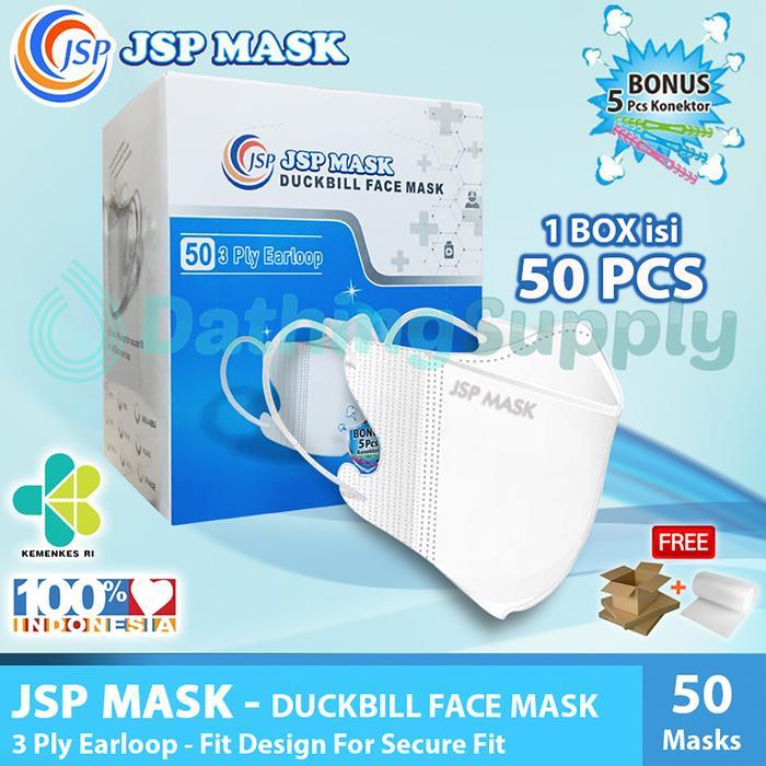 JSP Masker Duckbill untuk Wajah Kemasan 1 BOX isi 50 PCS / Duck Bill Mask Emboss Putih