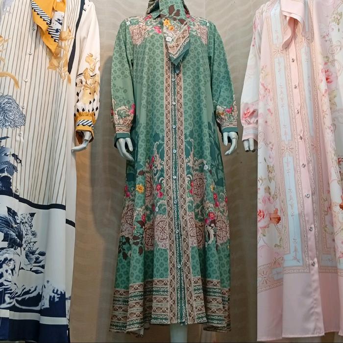 Gamis Muslim Import Premium Lebaran Maxi Dress Bahan Katun Silk