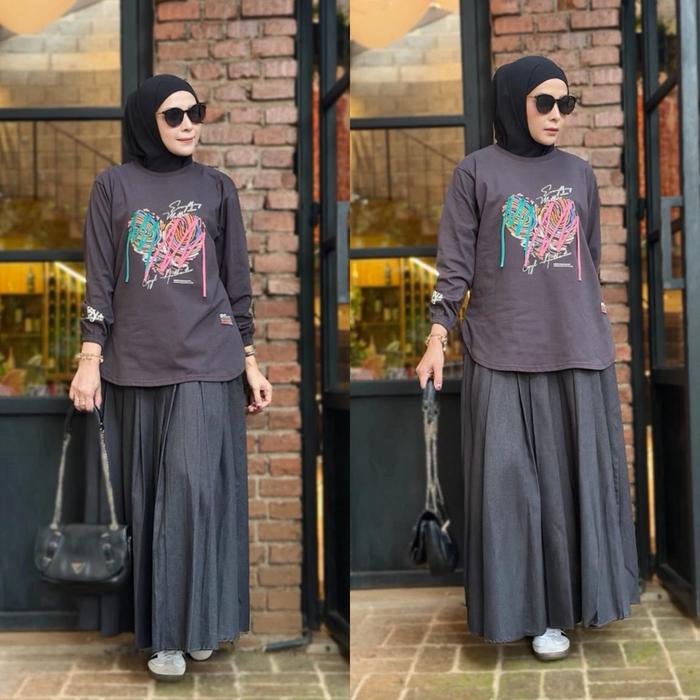 Setelan rok denim by gyl authentic viral Nyaman Panjang Soft Top Kombinasi Wanita
