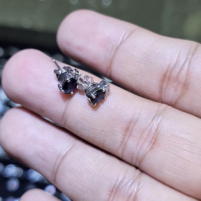 anting giwang mata biru ulir emas putih 750