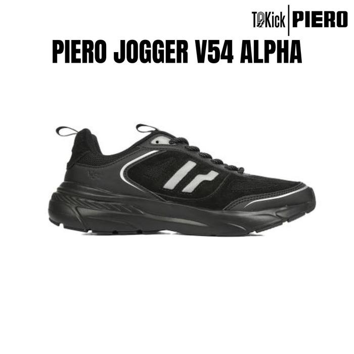 Sepatu Piero Jogger V54 Alpha Pria Hitam Silver Breathable Original