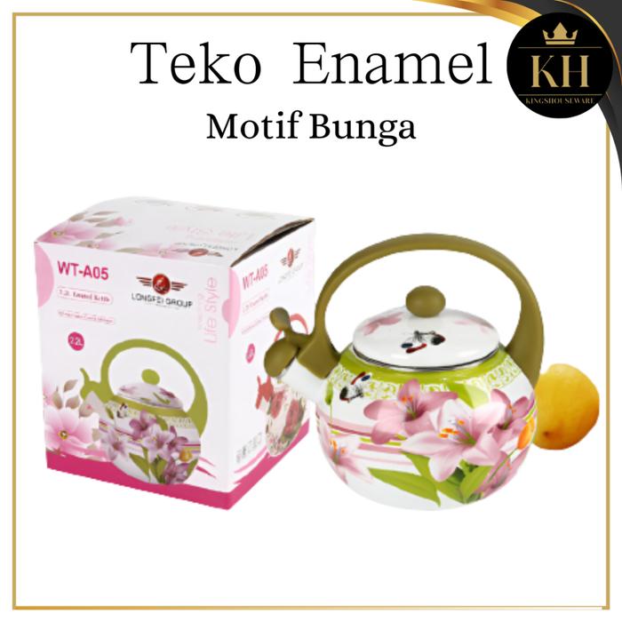 Kh- Teko Bunga Enamel Warna Warni Teko Air Teh Kopi Bunga Jadul Antik Unik