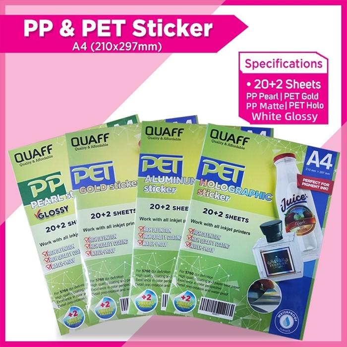 Quaff Kertas Stiker Vinyl Inkjet Anti Air A4 Size 22 Sheets Per Pack PET Holographic / PET Gold / PP