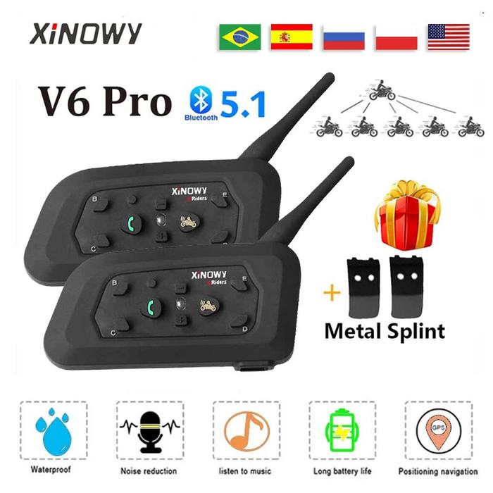 XINOWY V6 PRO Motorcycle Bluetooth Helmet Intercom Headset 1200M
