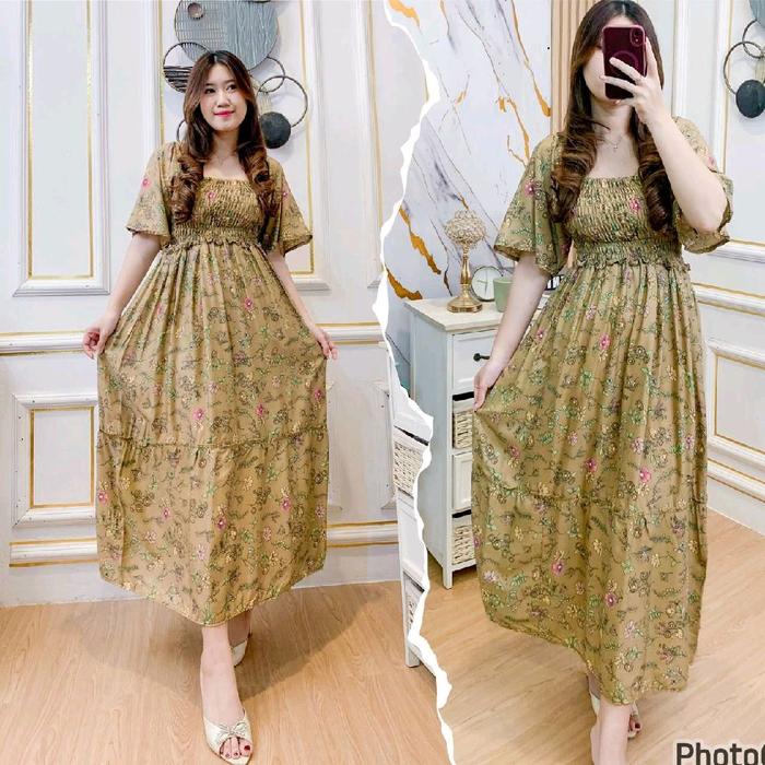 Dress Reva  Casual Wanita Midi Bumil Rayon Motif