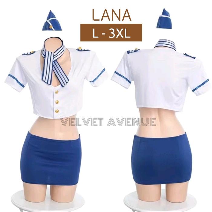 Velvet Avenue - Lingerie Kostum LANA Pramugari Sexy Lingeri Cosplay Wanita Baju Tidur Malam Seksi Re