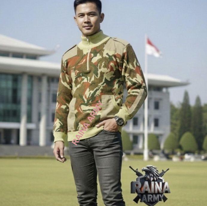 sweater rajut army switer rajut kamuflase jaket pria wanita loreng gurun