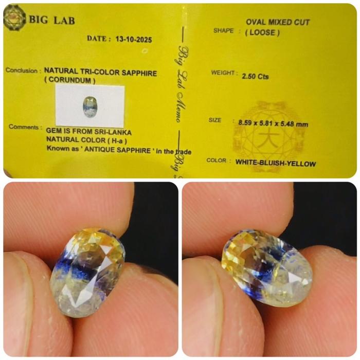 Natural Tri-Color Sapphire 2.50 Ct