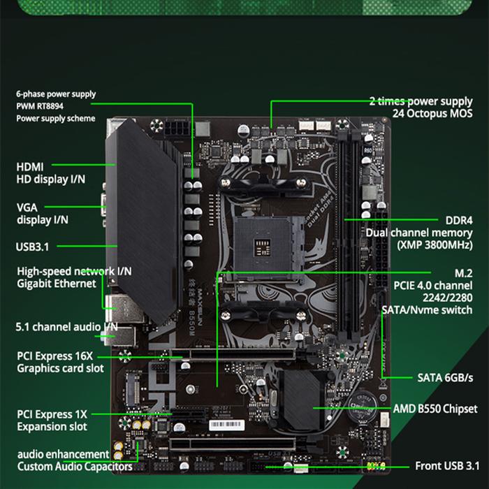 MAXSUN Gaming Motherboard Combo AMD B550M with CPU AMD Ryzen 5 5600G