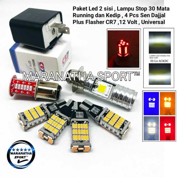 (PAKET HEMAT LAMPU VARIASI 4IN1) LAMPU UTAMA LED 2 SISI AC DC , LAMPU STOP REM 30 Mata,4pcs LAMPU SE