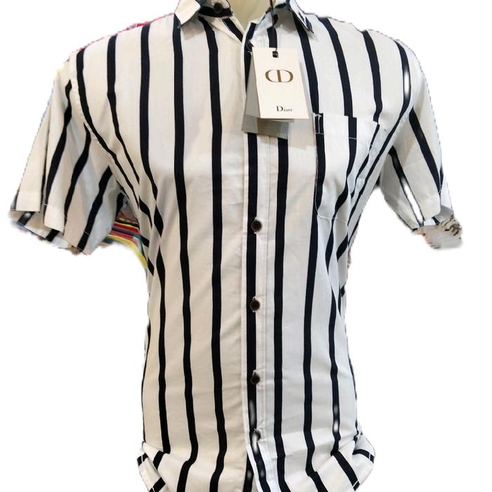 Dior,kemeja salur cowok,tangan pendek  Baju Pria Dewasa