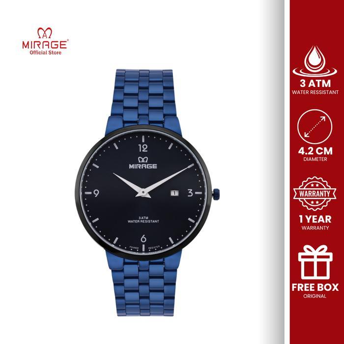 Jam Tangan Pria Mirage Biru Stainless Steel Analog Anti Karat dengan Garansi 1 Tahun Model 8696 M
