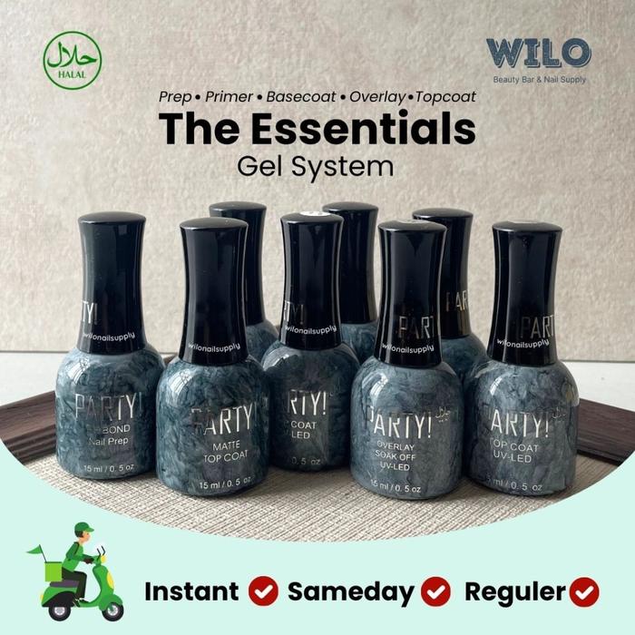 PARTY GEL HALAL | KUTEK HALAL READY STOCK | The Essentials Base Coat Prep Primer Top Coat Overlay Ge