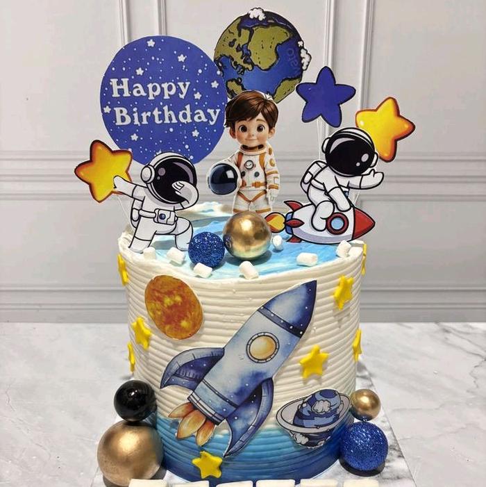 1 set cake toppers astronot custom nama anak Costume Kids Fashion