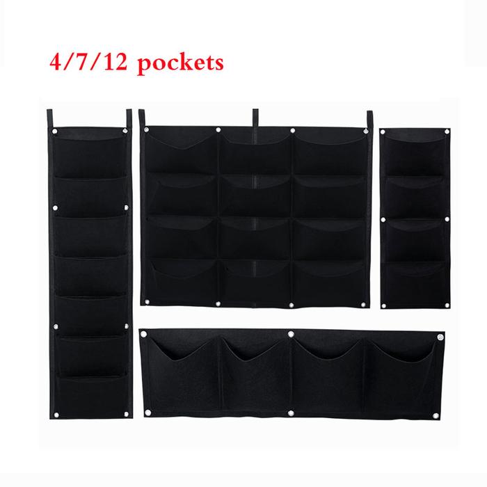 Black Color Wall Hanging Planting Bags 4/7 Pockets Grow Bag Planter